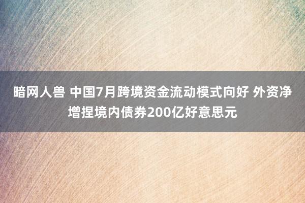 暗网人兽 中国7月跨境资金流动模式向好 外资净增捏境内债券200亿好意思元