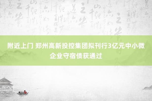 附近上门 郑州高新投控集团拟刊行3亿元中小微企业守宿债获通过