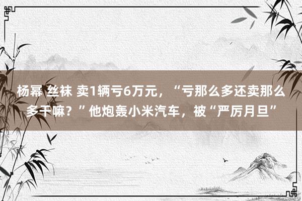 杨幂 丝袜 卖1辆亏6万元，“亏那么多还卖那么多干嘛？”他炮轰小米汽车，被“严厉月旦”