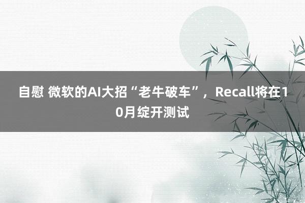 自慰 微软的AI大招“老牛破车”，Recall将在10月绽开测试