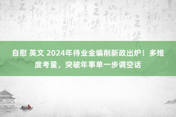 自慰 英文 2024年待业金编削新政出炉！多维度考量，突破年事单一步调空话